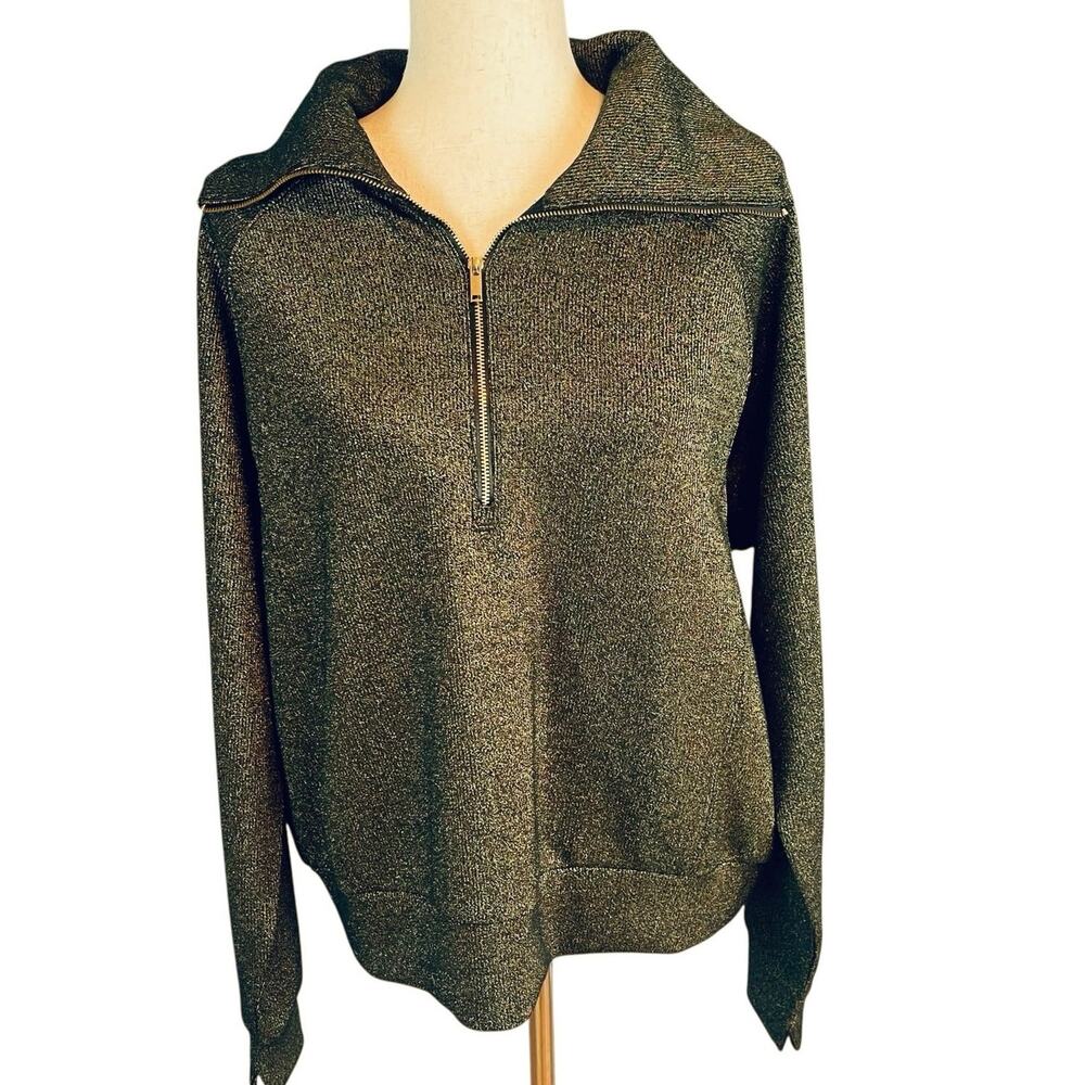 Spanx AirEssentials Shine Half-Zip Sweatshirt Top Black Gold Women's XL NWT - Picture 2 of 13